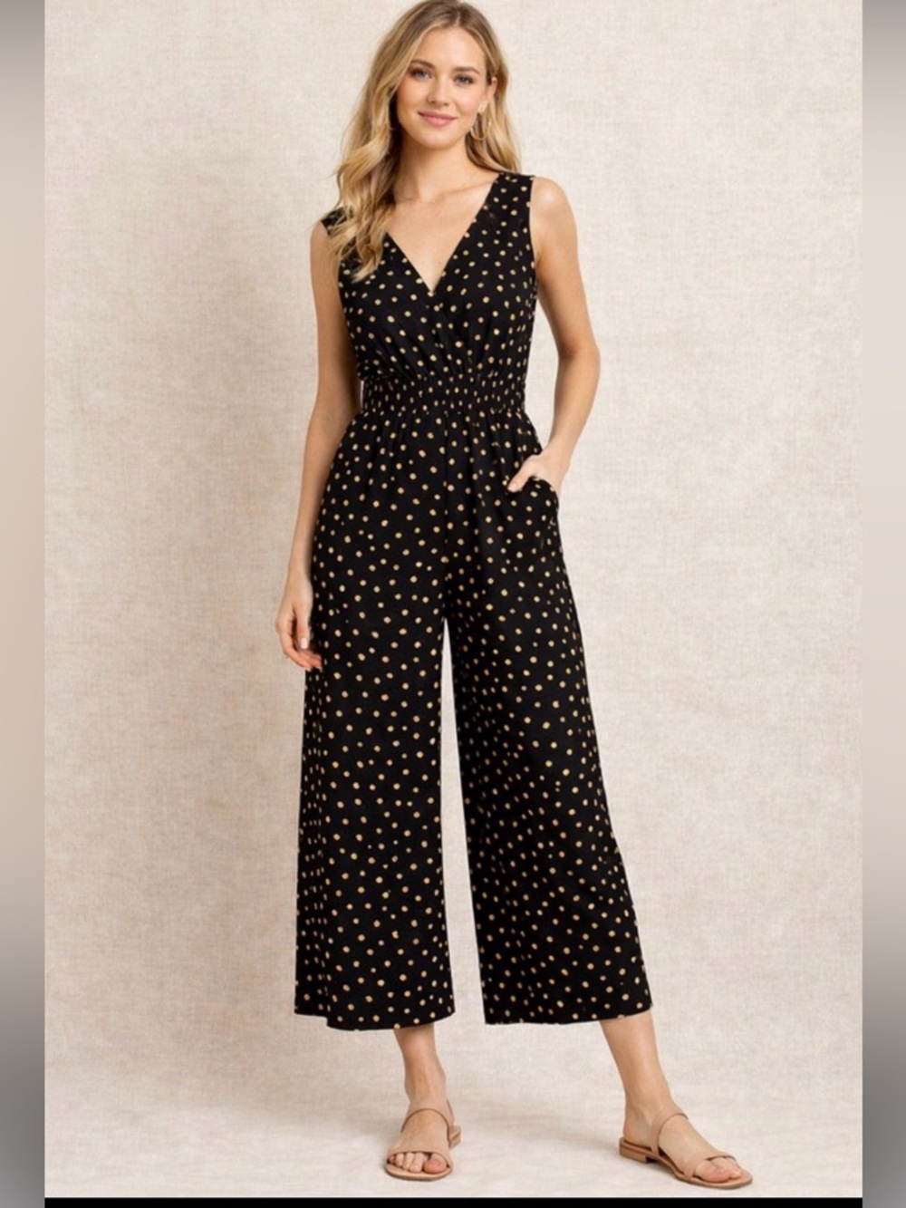 Alyx Black Wide-Leg Polka Dot Jumpsuit